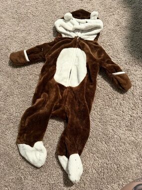 Brown & Cream Plush Bear One-Piece Romper- 6-9 month